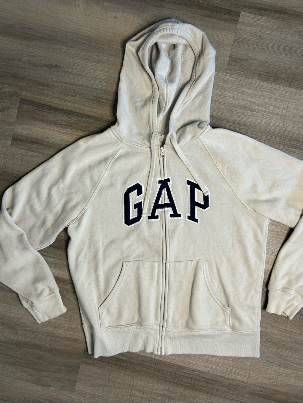 GAP Cream Full-Zip Hoodie with Navy Lettering - Picture 1 of 3